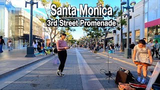 Downtown Santa Monica 3rd Street Promenade Holiday Walk | 5k 60 FPS | City Sounds