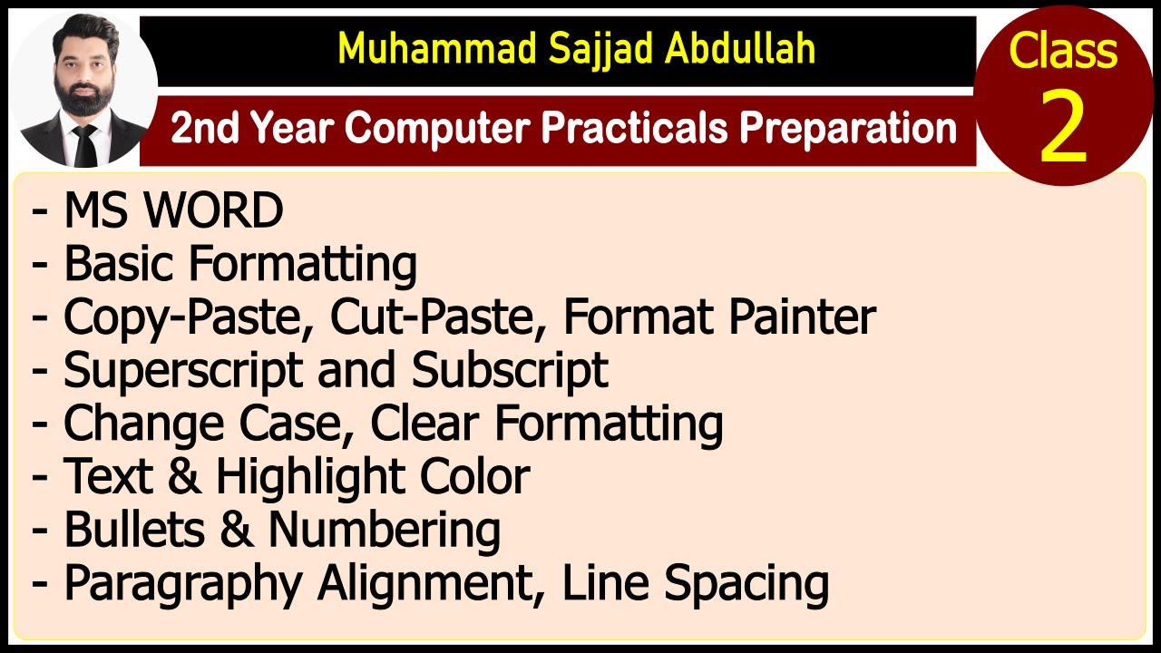 Class 2 - MS Word - Basic Formatting - Cut Copy Paste - Bullets ...