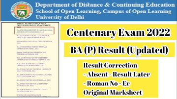 Du Sol Centenary Exam 2022 BA Programme Result Declared (SOL) Result Problems Original Marksheet |