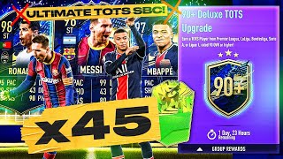 What do you get from 45 Guaranteed 90+ Ultimate TOTS Deluxe Packs?