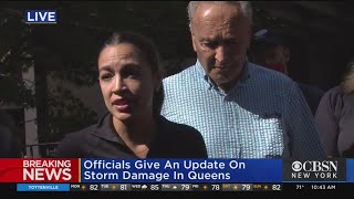 Rep. Ocasio-Cortez, Sen. Schumer and Mayor de Blasio Survey Storm Damage In Queens