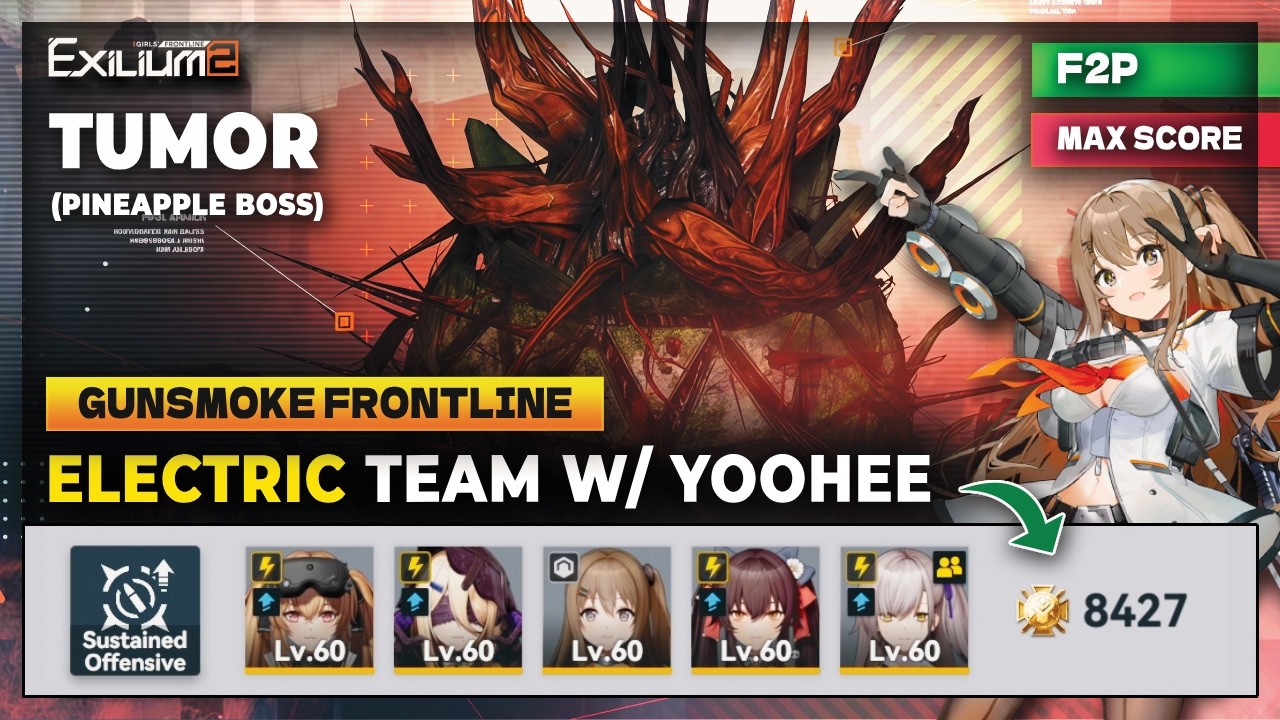 GUNSMOKE FRONTLINE : TUMOR | ELECTRIC TEAM WITH V0 YOOHEE | F2P MAX SCORE CLEAR [GFL2: EXILIUM]