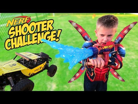 Iron Spider-Man Nerf Shooter Challenge!! Super Hero Gear Test for Kids