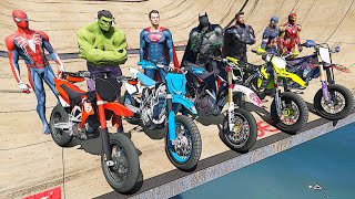 Racing Spiderman Motorcycles with Superheroes - Impossible Fire Ring Challenge