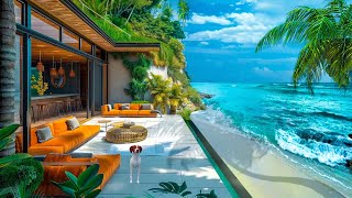 Tropical Beach House Veranda 🌞 Relaxing Piano Jazz Music with Clear Skies & Gentle Waves for Relax