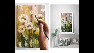 Flowers painting on canvas/ Demo /Acrylic Technique on canvas by Julia Kotenko