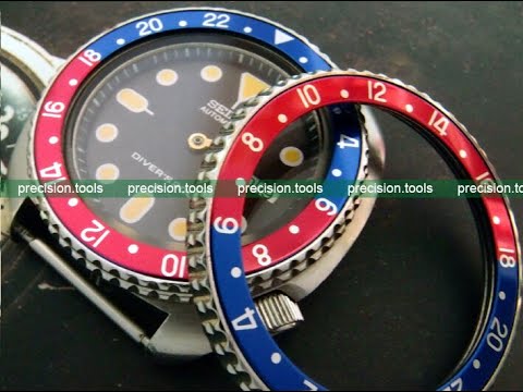 How to replace a Pepsi colour GMT insert bezel for Seiko 6309-7040 watches  - YouTube