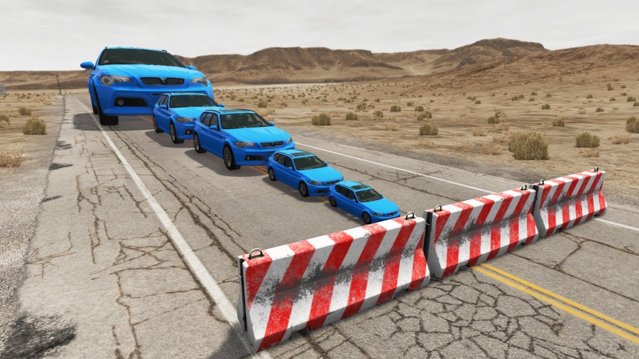 Big And Small Cars vs Concrete Road Barrier - BeamNG Drive