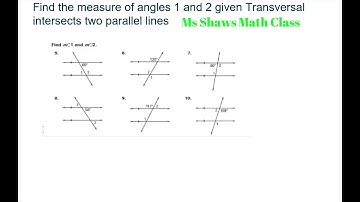 Find the measure of angles 1 and 2 given Transversal intersects two parallel lines