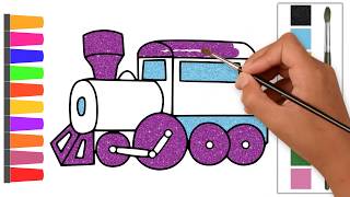 How to Draw a Train / Easy Funny Drawing and Coloring With Glitter Color for kids with Songs