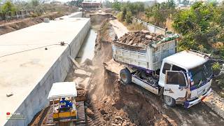 OMG Episode4: Huge Sewer Construction Fill the Space​ Gap​ Use Sand with Truck Back Unload Vs Dozer