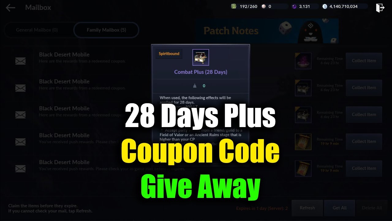 black desert plus  2022 Update  Black Desert Mobile 28 Days Plus Coupon Code GiveAway 10th Anniversary PA