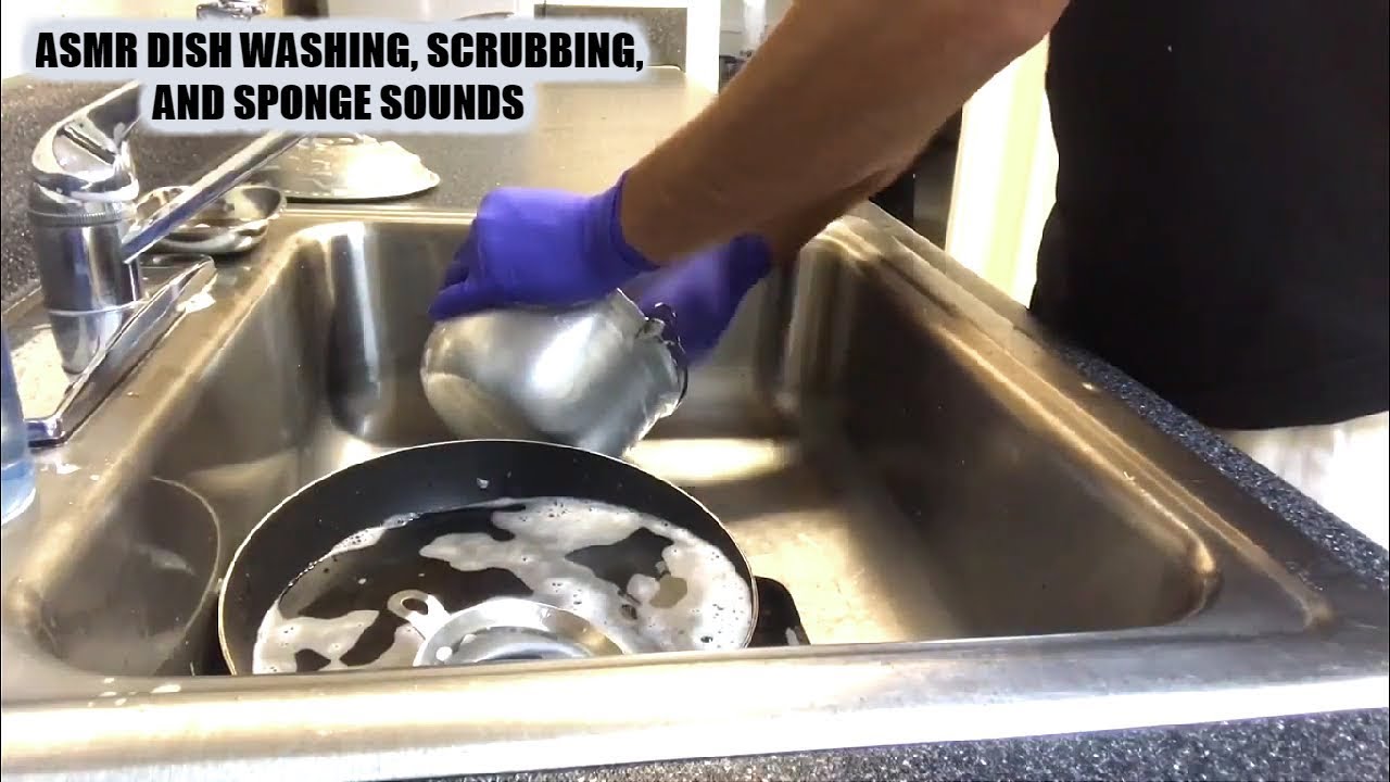 ASMR Cleaning pots and pans glove sounds scrubbing water sounds YouTube
