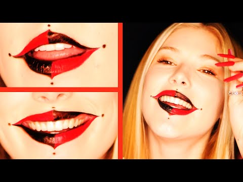 ASMR 😈 Harley Quinn Lipstick Look, Halloween Special | Inspired Lips with Ashlyn, Makeup Sounds 😴 4K