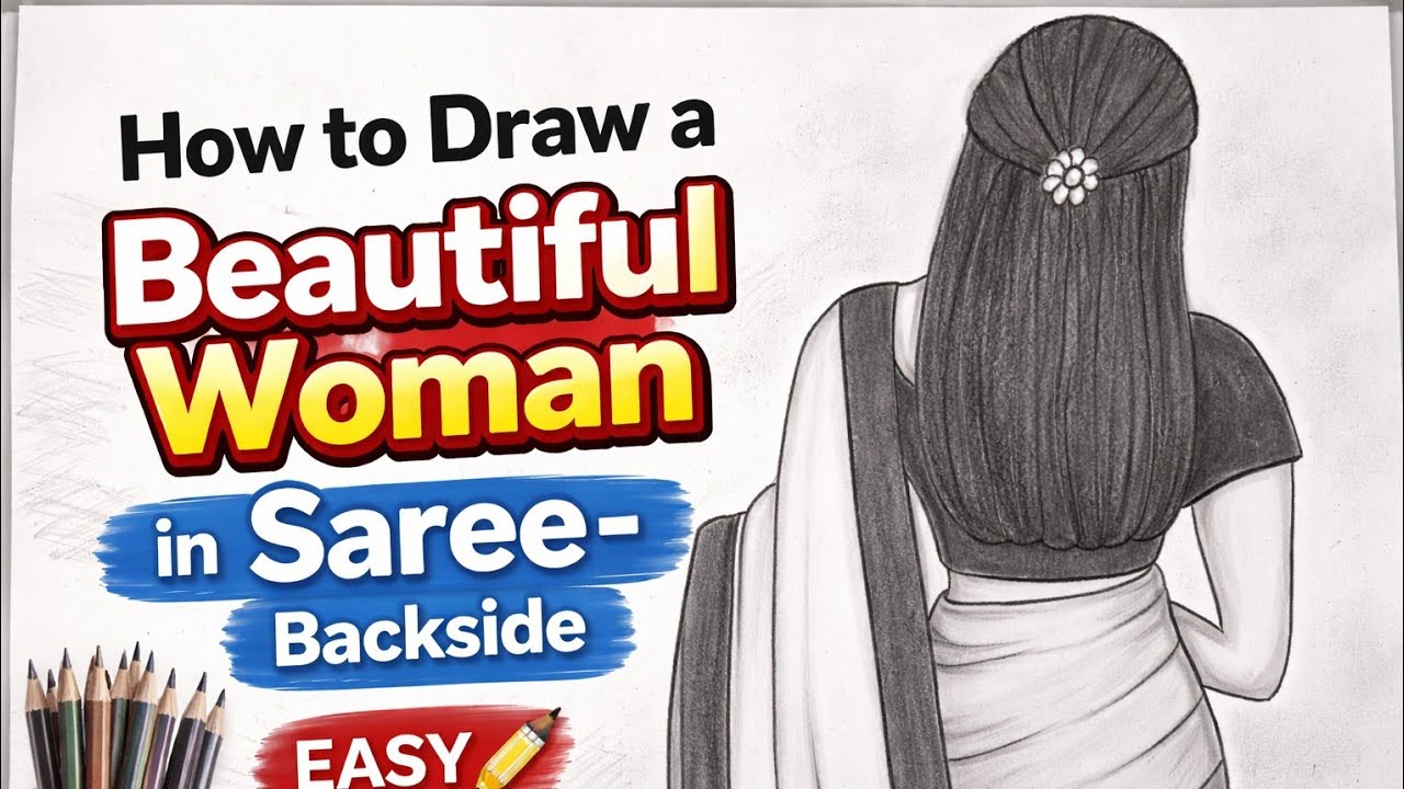 How to Draw a Beautiful Woman in Saree - Backside || Pencil Sketch for Beginners || Girl drawing