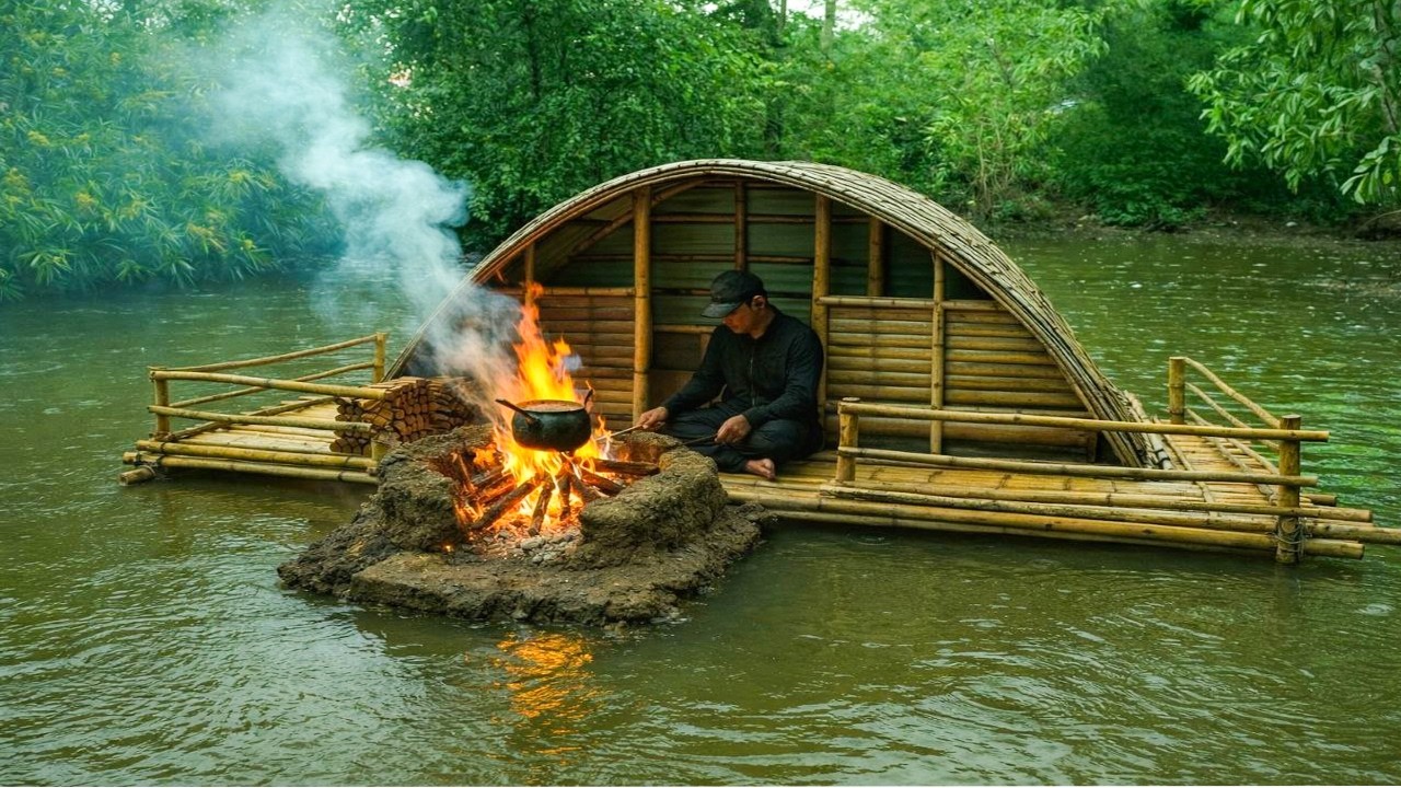 30Days Build House In Water Life Real Alone