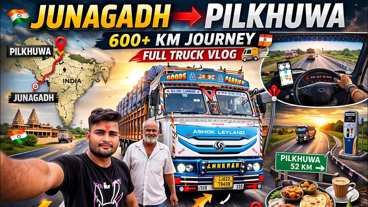 Junagadh to Pilkhuwa Truck Vlog 🚛 | 1000KM Long Route | Gujarat to UP Highway Journey