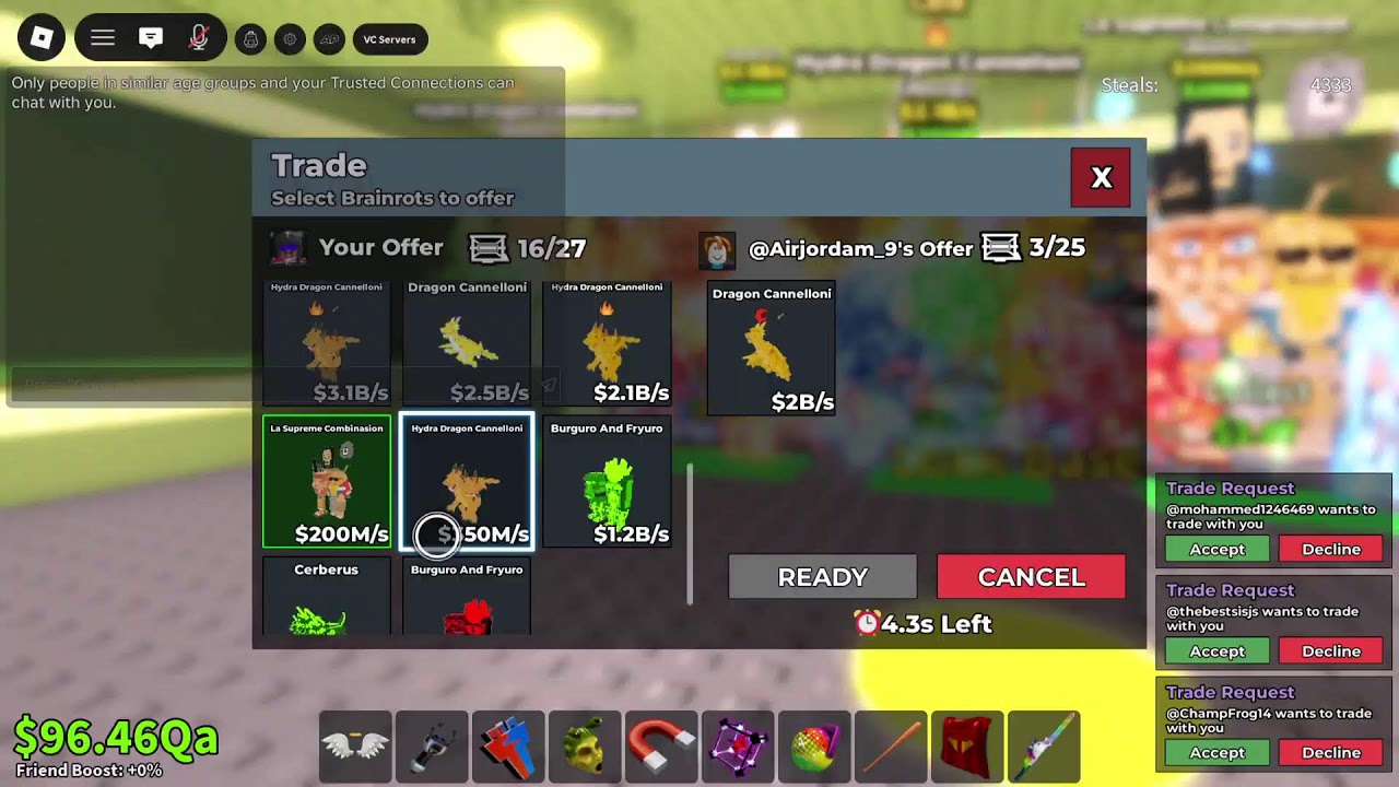 Trading in steal a brainrot with viewers DRAGONS OGS GARAMAS