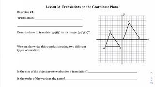Geo unit 2 Lesson 3 Translations on the Coordinate Plane