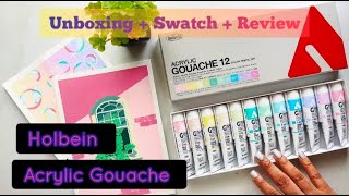 Review of Holbein Acrylic Gouache ( Pastel Colors) | Unboxing + Swatching + First Impression Review