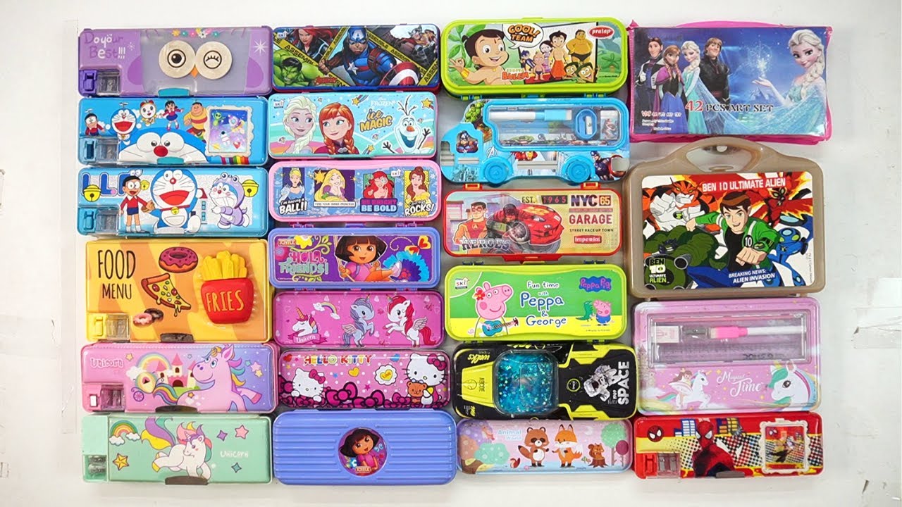 back to school unicorn stationery collection 😁 geometry,hello kitty,pencil box,sharpener,eraser