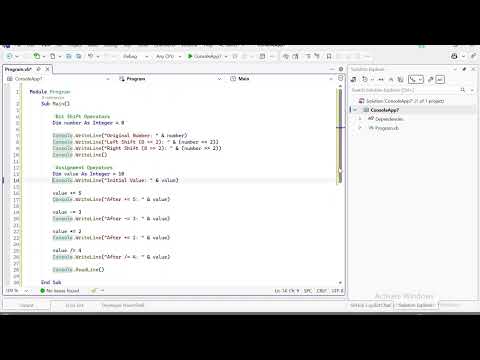 VB.NET - Bit Shift Operators and Assignment Operators