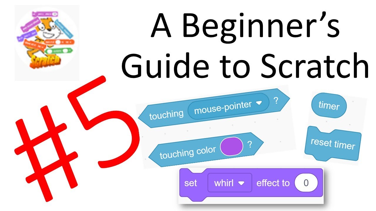 Identify four sensing blocks used in Scratch and describe what they do.