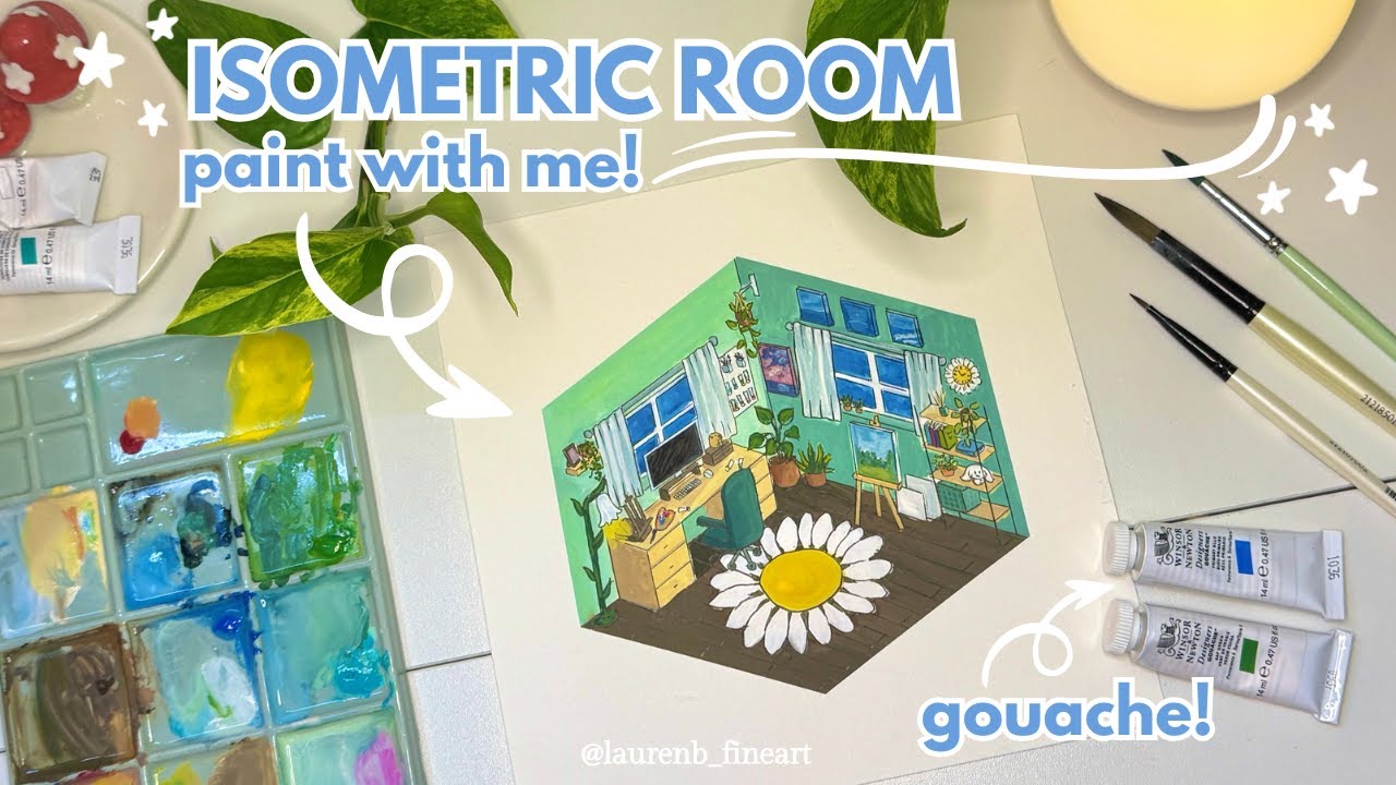 ❀ Practicing how to paint an isometric room! ❀ paint with me | cosy vibes ❀