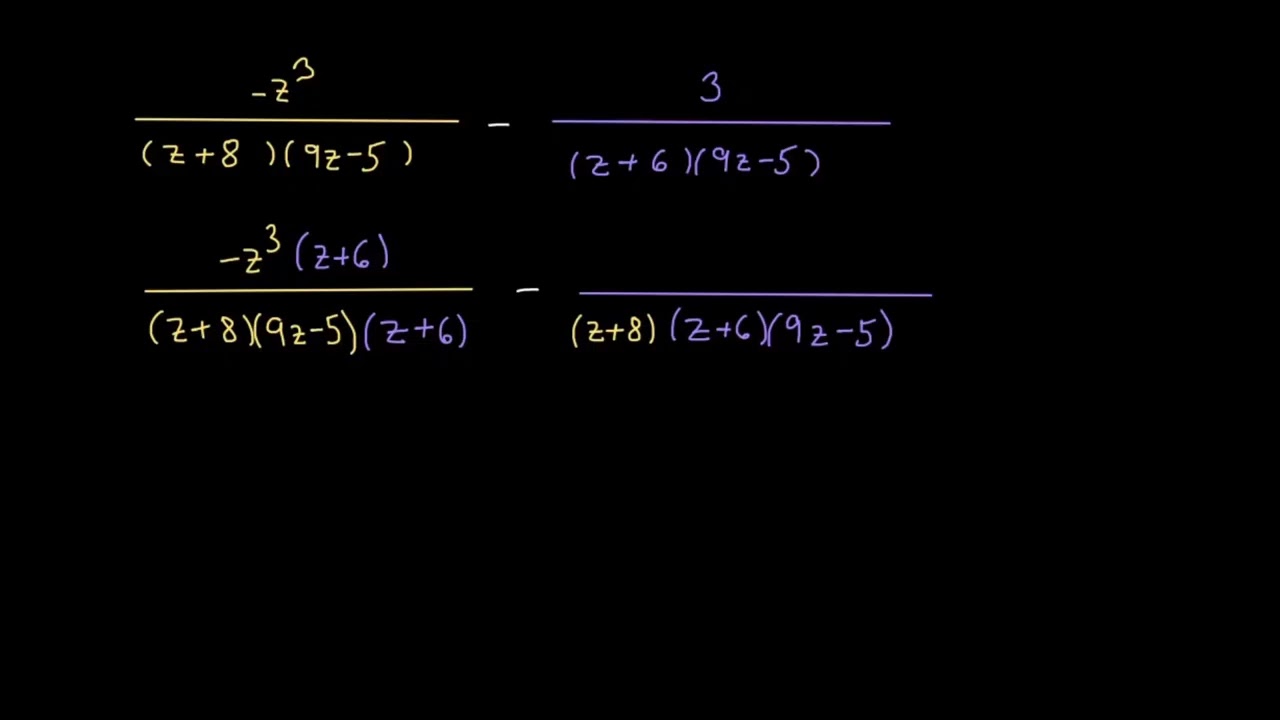 Odčítání lomených výrazů se součinem ve jmenovateli | Výrazy | Matematika | Khan Academy