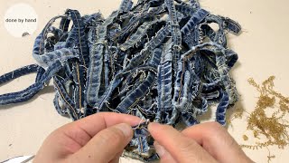 【Scrap fabric ideas】jeans hems is transformed. jeans remake. sewing projects. 【はぎれ活用】ジーンズリメイク