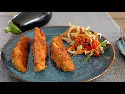 Vegane Auberginen-Schnitzel mit knackigem Karotten-Chinakohl-Salat  Einfach  Lecker