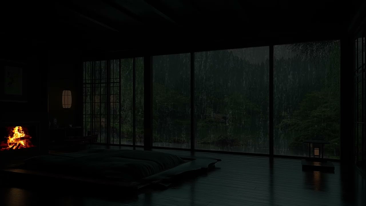 Rain Sounds in a Dark Bedroom (No Ads) Peaceful Japanese Rainy Night for Deep Sleep & Stress Relief
