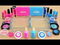 Neon Pink vs Neon Blue - Mixing Makeup Eyeshadow Into Slime ASMR