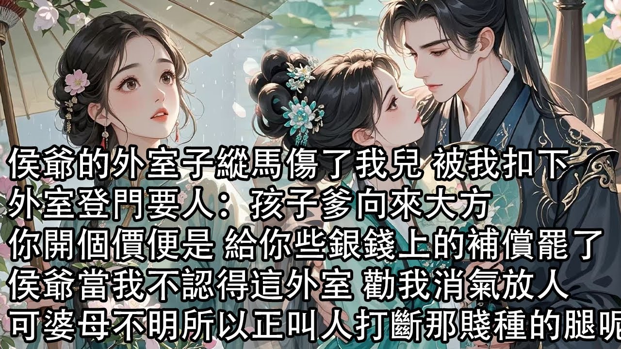 【一口氣看完】侯爺的外室子縱馬傷了我兒 被我扣下，外室登門要人：孩子爹向來大方，你開個價便是 給你些銀錢上的補償罷了，侯爺當我不認得這外室 勸我消氣放人，可婆母不明所以正叫人打斷那賤種的腿呢