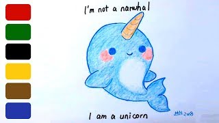 How to Draw a Narwhal Unicorn - Step by Step (Simple but Cute)