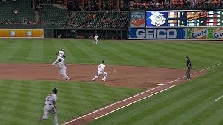 CLE@BAL: Chisenhall bunts a ball over Davis' head