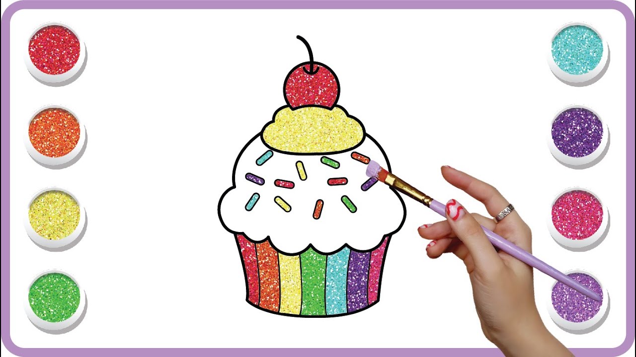 How to Draw and color a Cup Cake | Cupcake drawing with colour for kids ...