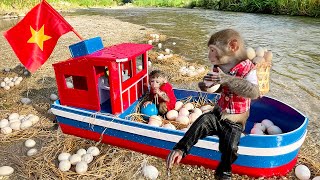 ลูกลิง บิม บิม และ โอบี ลงเรือไปเก็บไข่เป็ดเพื่อช่วยพ่อ