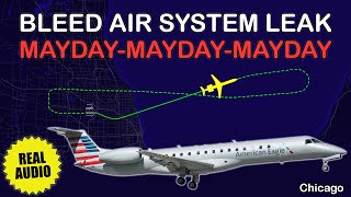 MAYDAY. Bleed air system leak. Envoy air Embraer E145 returned to Chicago O’Hare. Real ATC