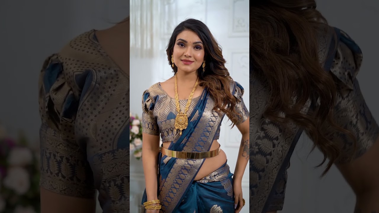 Dark Turquoise Soft Organza Banarasi Silk Saree