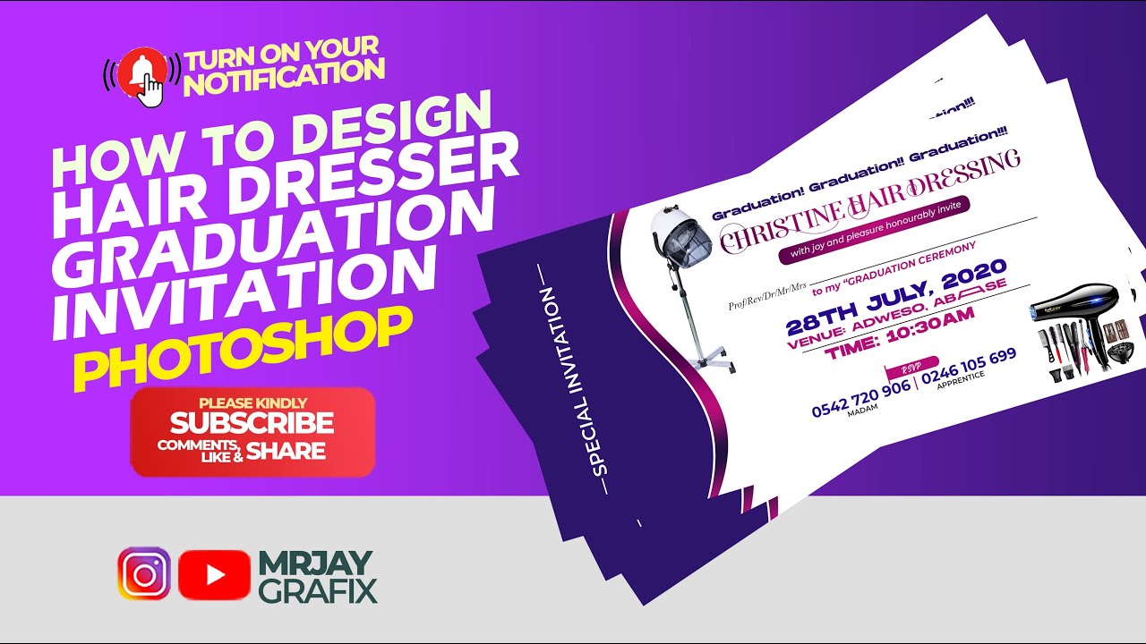 How To Design Hair Dresser Graduation Invitation In YouTube