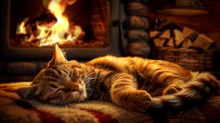 Deep Sleep with Purring Cat and Crackling Fireplace (12 HOURS)🔥