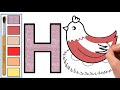 تعليم الاطفال رسم وتلوين حرف H / ه/ Learn to Draw and Color Alphabet H for Hen