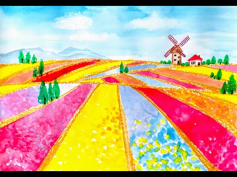 小学校一年生でも簡単に描けて楽しい！花畑の風景 - YouTube
