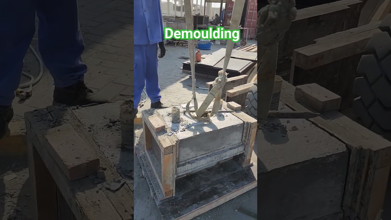 Demolding copping column from mold. 