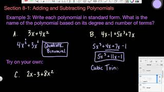 8-1 Adding and Subtracting Polynomials