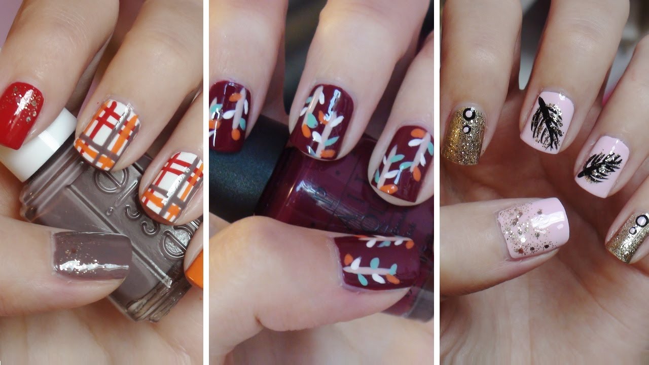 Fall Nail Art!!! Three Easy Designs! - Youtube