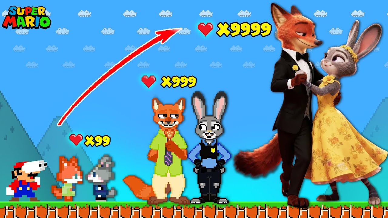 Super Mario Bros. but ZOOTOPIA Evolution from Birth to Elemental with 1,000,000 Hearts