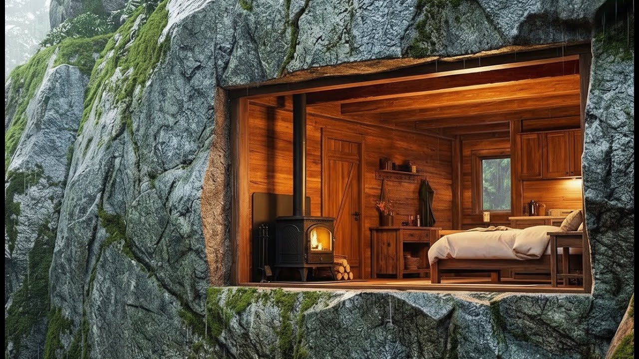 Building a home in the forest (ASMR) - This man built a house inside a tree core