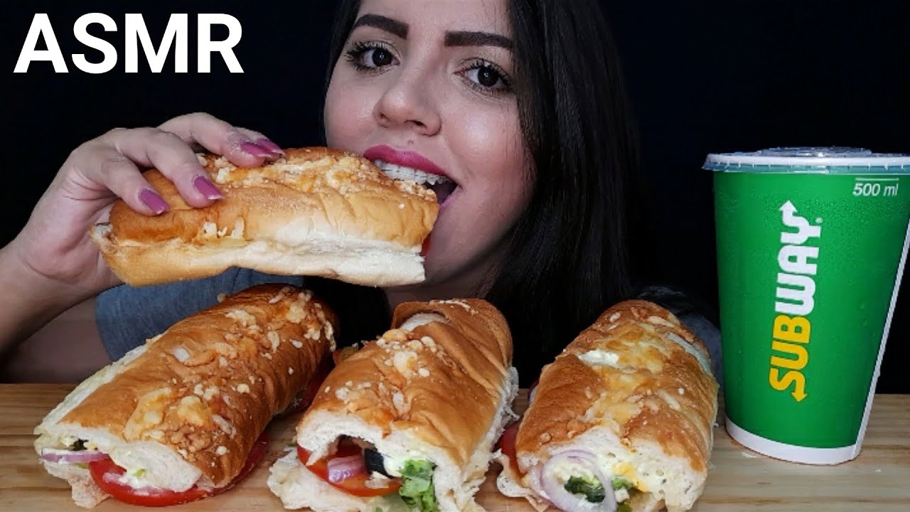 ASMR COMIDA - SUBWAY FRANGO DESFIADO, CHURRASCO E FRANGO (MUKBANG) SONS DE MASTIGAÇÃO